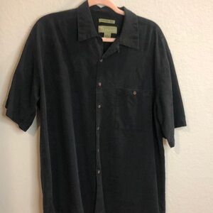 Men’s Cabana Textured Short Sleeve Casual Button Up Silk Shirt Size Large black